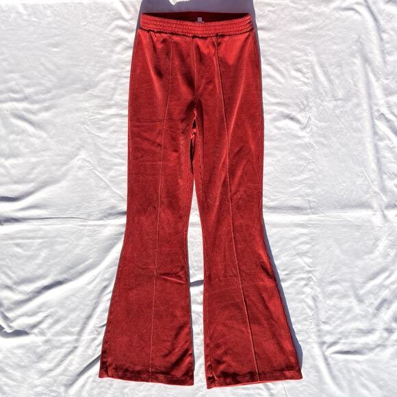 Aerie Groove On Rib Velour Flare Pants Womens XS Red Pull On - Picture 1 of 7